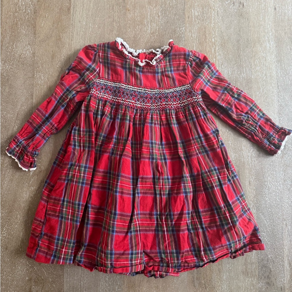 Mini Boden Red Plaid Kids Christmas Dress
